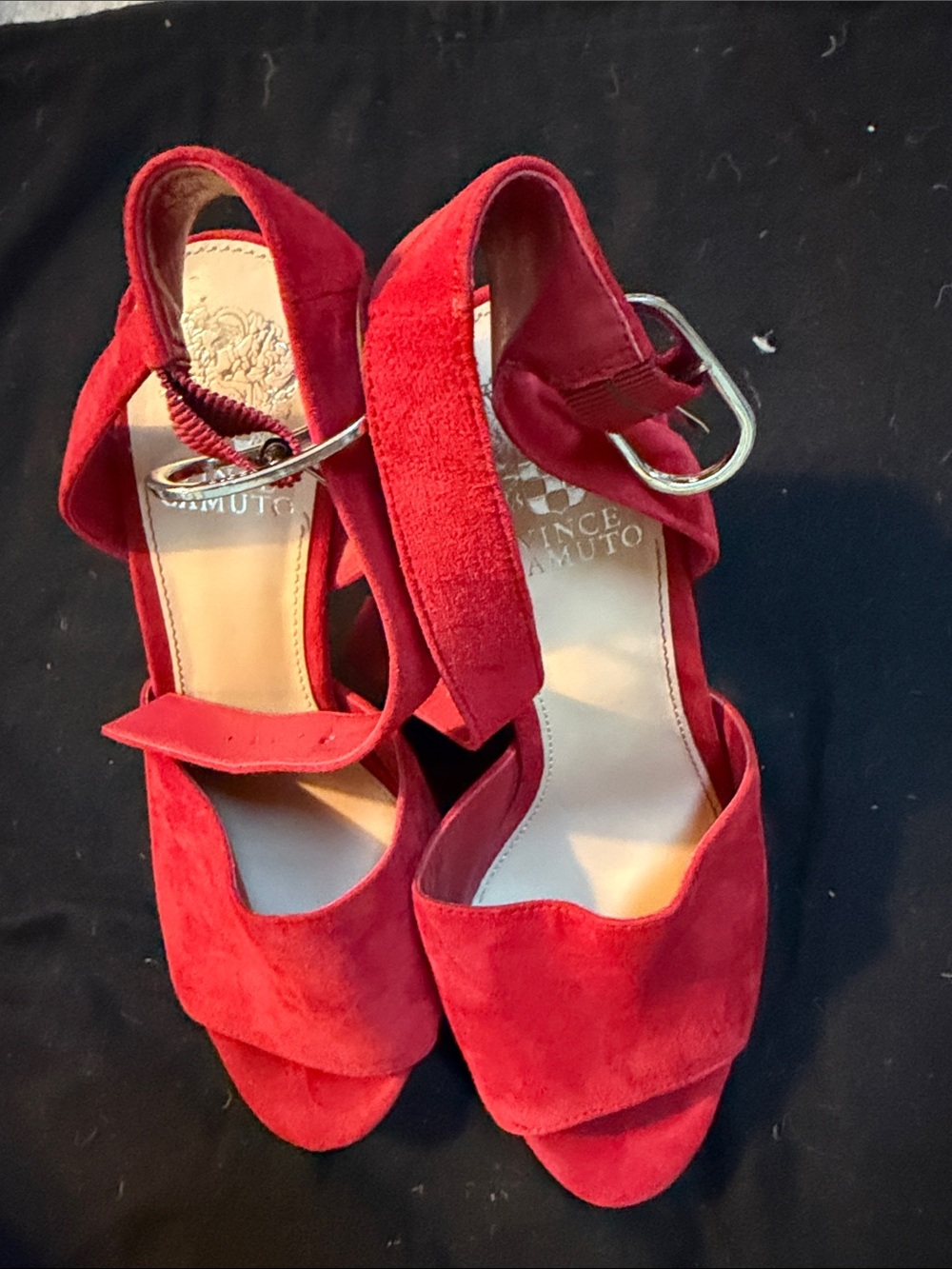 Vince Camuto Red Suede Platform Ankle-Strap Heels